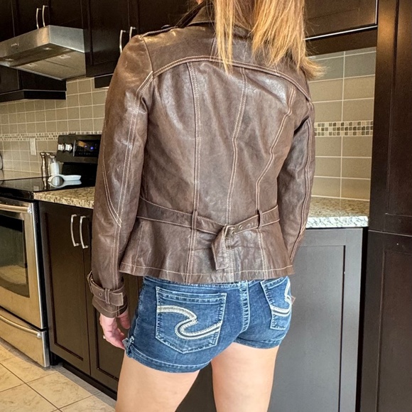 Danier Italian Leather Brown Biker Moto Jacket - Picture 12 of 16